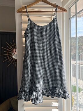 notPERFECTLINEN Black & White Gingham Ruffle-Hem Slip Dress